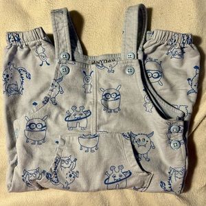 Any day overalls blue boy girl aliens, minions 6-9 months